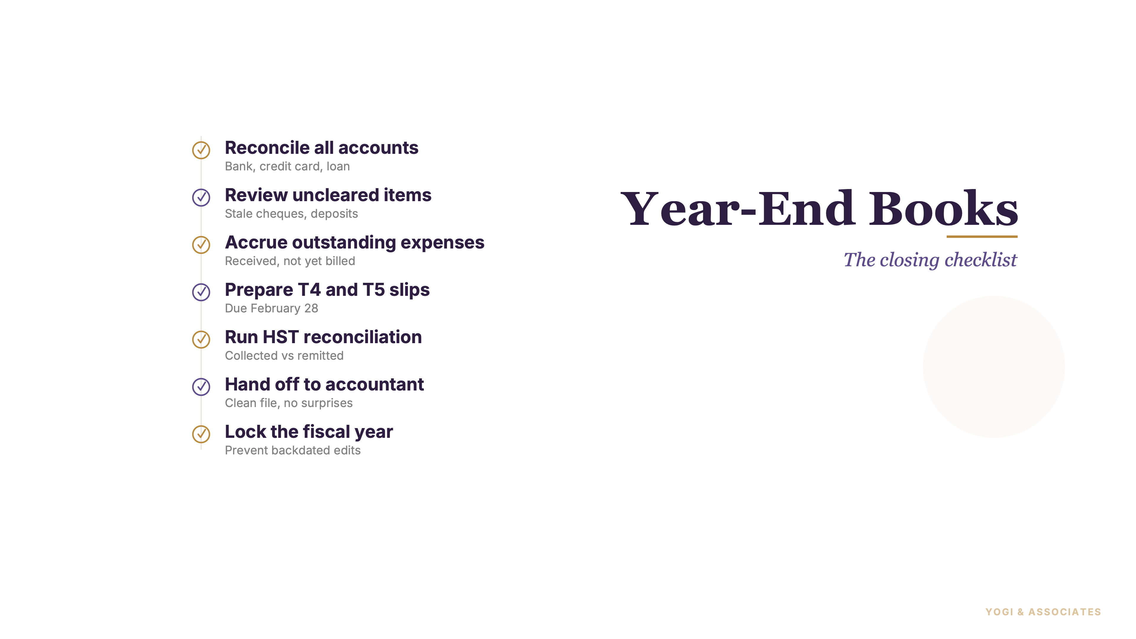 Canadian small-business owner closing the books at year-end with a calculator and folder of records